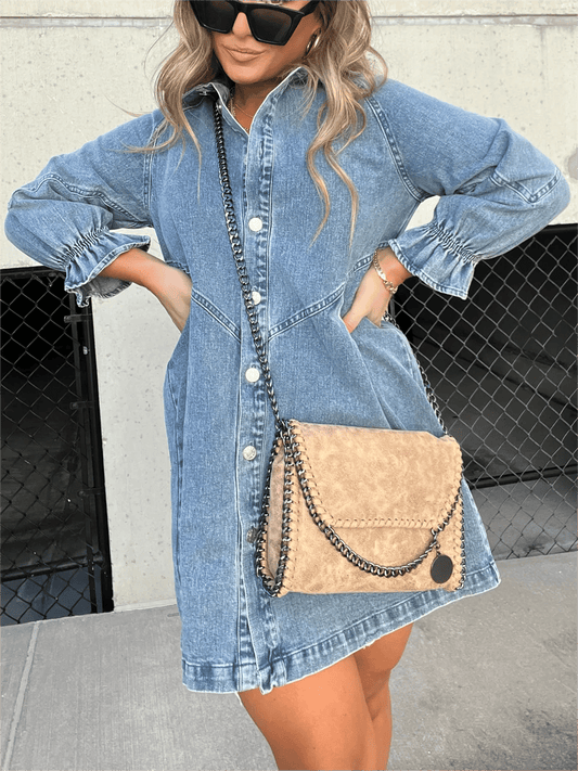 2024 Washed Denim Puff Sleeve Dress🔥FREE SHIPPING🔥