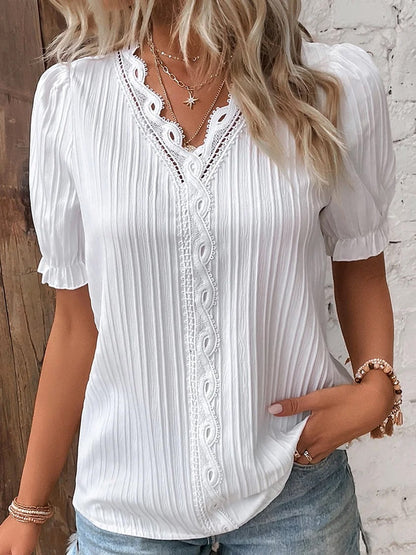 🎁✨Hot Sale🔥V Neck Plain Lace Elegant Shirt✨🎁