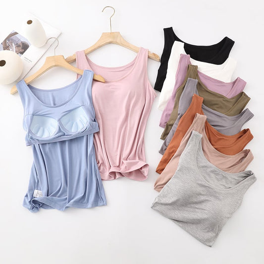 🎁Summer Sale 49% OFF👉Women's Classic Solid Colour Built-in Bra Tank Top🎉