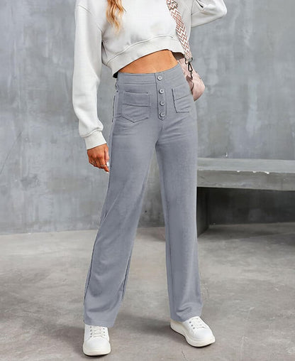 🔥2024 HOT SALE🔥High Waisted Button Multiple Pockets Straight Leg Casual Pants